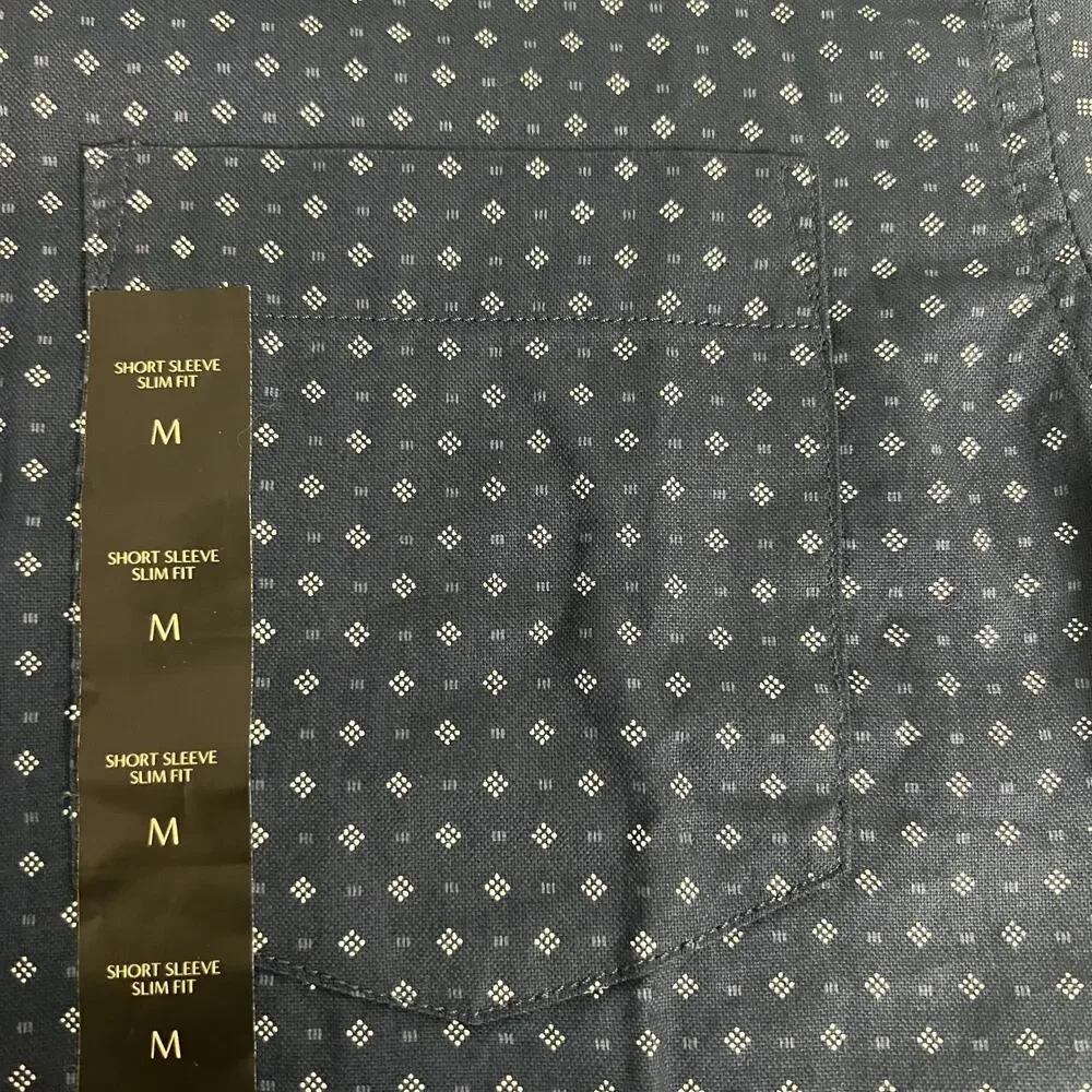 Banana Republic Shirt Men's M Navy Geometric Short Sleeve Slim Fit Button Down